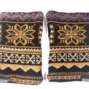 Muk Luks Fair Isle Nordic Reversible Fingerless Gloves Mittens Brown